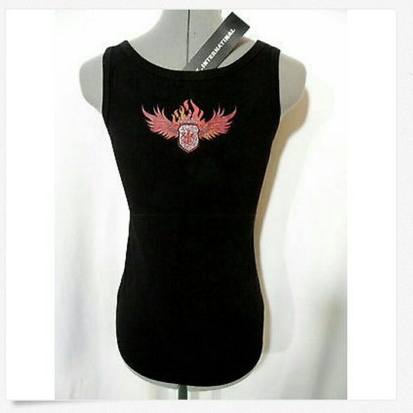 Nwt WK INTERNATIONAL Biker Tank top Black White Punk Biker T-shirt Summer wear - Picture 4 of 4